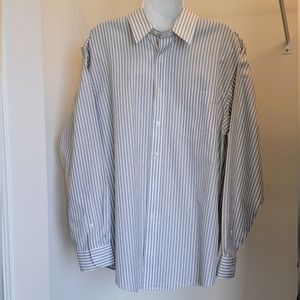 Jos A Bank Travelers Slim Fit Button Green Stripe Shirt SZ: 17-34